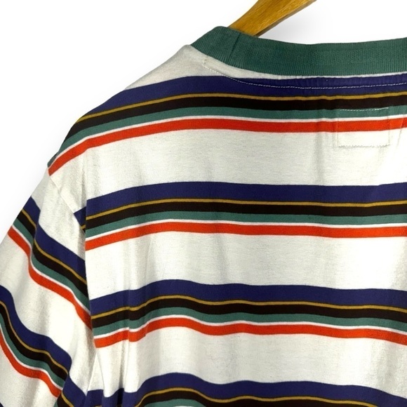 Guess Vintage 90s Embroidered Spell Out Striped Dylan Tee, Multicolor, Size L - Picture 10 of 12